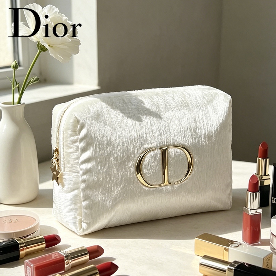 Women Bags Dior - Dior’s Bag White Velvet Travel Cosmetic