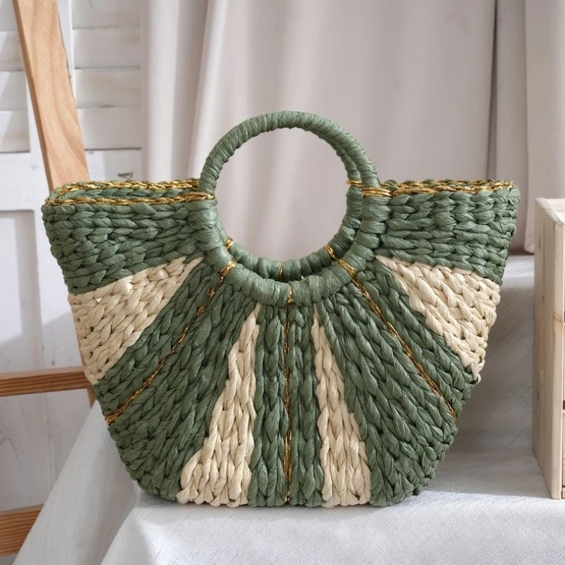 Large Capacity Straw Woven Bea - Women Handheld Bags 评论和价格