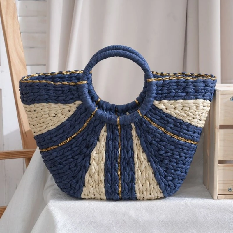 Large Capacity Straw Woven Bea - Women Handheld Bags 评论和价格