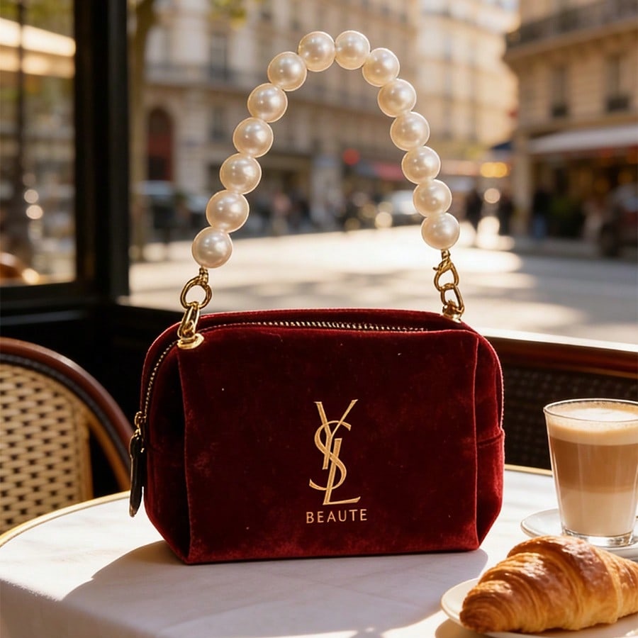 YSL Wine‑Red Velvet Cosmetic B - Women'S Ysl Bags Tote 评论和价格
