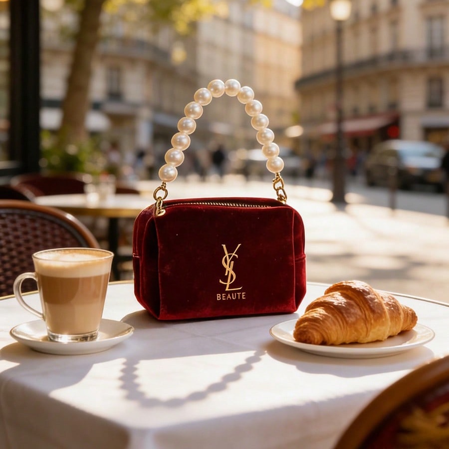 YSL Wine‑Red Velvet Cosmetic B - Women'S Ysl Bags Tote 评论和价格