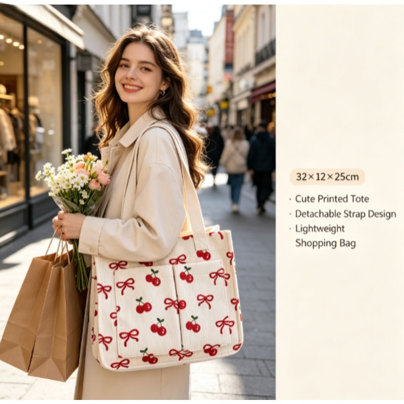 Fashion Corduroy Eco Bag, Larg - Women Handheld Bags 评论和价格